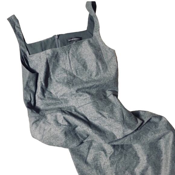 BANANA REPUBLIC Grey Wool Peplum Midi Knee Dress Tank Top Strap Pencil Skirt 8 - Picture 6 of 9
